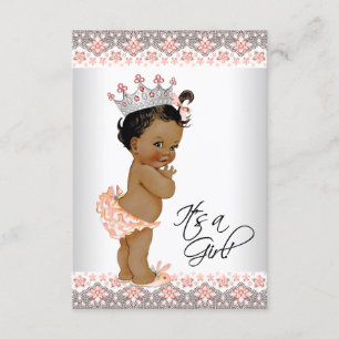 Vintage-Pfirsich- und Grau-ethnische Babymädchen-P Einladung
