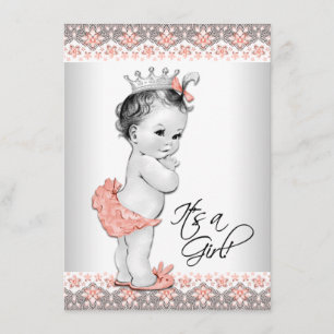 Vintage Pfirsich- und Graue Baby Girl Shower Einladung