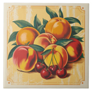 Vintage Pfirsich und Kirsche Rustikale Obstplantag Fliese