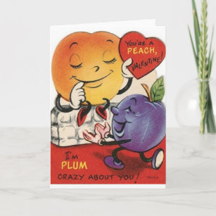 Vintage Pfirsich- und PflaumenValentintagskarte Feiertagskarte