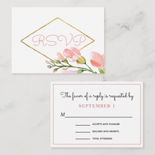 Vintage Pfirsichblütenrosa Blumenzange RSVP Begleitkarte (Vorne/Hinten)