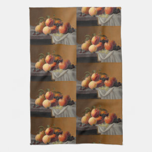 Vintage-Pfirsiche-Trauben-Frucht-Stillleben-Gemäld Geschirrtuch