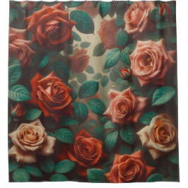 "Vintage PfirsichRose mit Raindrops" Duschvorhang