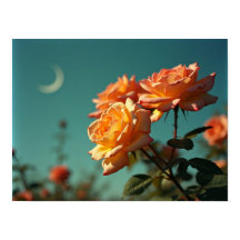 Vintage-Pfirsichrosen unter dem blauen Halbmondhim
