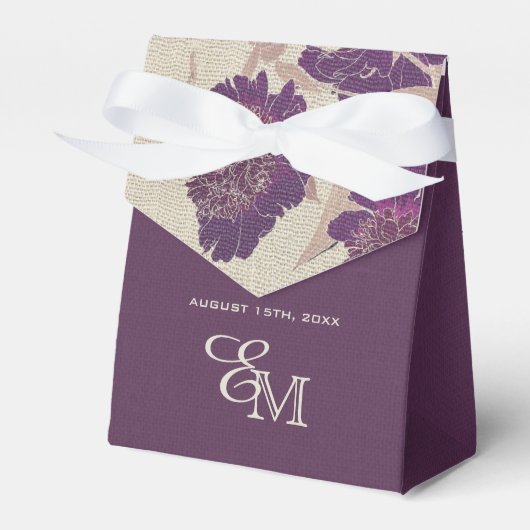 Vintage Pflaume Blume Burlap Texture Wedding Geschenkschachtel (Vorderseite)