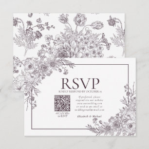 Vintage Pflaume Lila Florale Linienkunst QR-Code R RSVP Karte