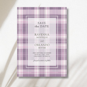 Vintage Pflaume Lila Karo Landhochzeit Save The Date