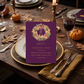 Vintage Pflaumen-Botanical Thanksgiving-Dinner-Men Menükarte
