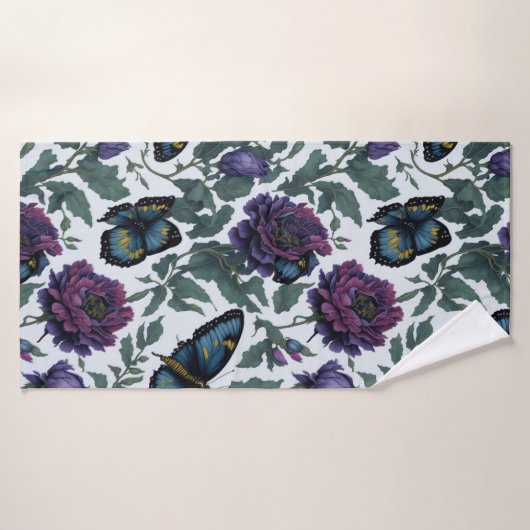 Vintage Pflaumen lila Magenta-Blütenschmetterlinge Badehandtuch (Badehandtuch)