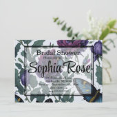 Vintage Pflaumen lila Magenta-Blütenschmetterlinge Einladung (Stehend Vorderseite)