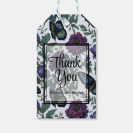 Vintage Pflaumen lila Magenta-Blütenschmetterlinge Geschenkanhänger