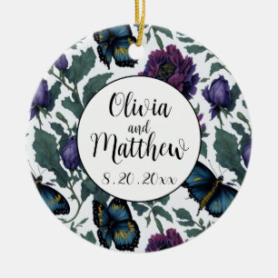 Vintage Pflaumen lila Magenta-Blütenschmetterlinge Keramik Ornament