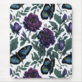 Vintage Pflaumen lila Magenta-Blütenschmetterlinge Mousepad (Vorne)