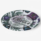 Vintage Pflaumen lila Magenta-Blütenschmetterlinge Pappteller (Schrägansicht)