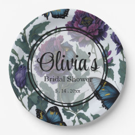 Vintage Pflaumen lila Magenta-Blütenschmetterlinge Pappteller