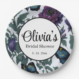 Vintage Pflaumen lila Magenta-Blütenschmetterlinge Pappteller