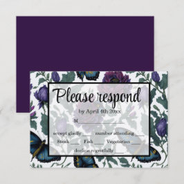 Vintage Pflaumen lila Magenta-Blütenschmetterlinge RSVP Karte