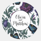 Vintage Pflaumen lila Magenta-Blütenschmetterlinge Runder Aufkleber (Vorderseite)