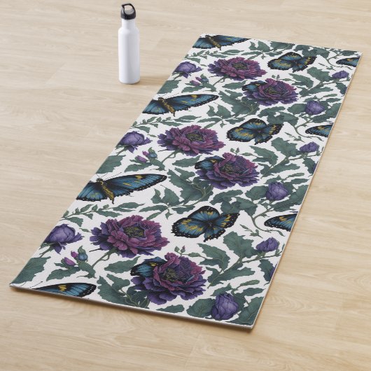 Vintage Pflaumen lila Magenta-Blütenschmetterlinge Yogamatte (Beispiel)