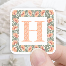 Vintage Pflaumen Orange Floral & Greenery Monogram Quadratischer Aufkleber