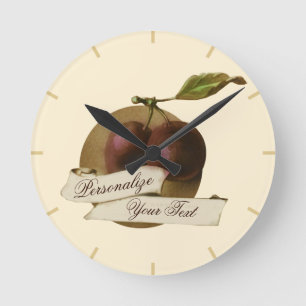 Vintage Pflaumen Retro Frucht Alte Schule Runde Wanduhr