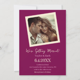 Vintage-Pflaumen- und Creme-Retro-Foto-Hochzeit Einladung