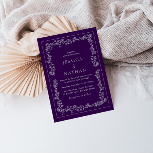 Vintage Pflaumenhochzeit Einladung