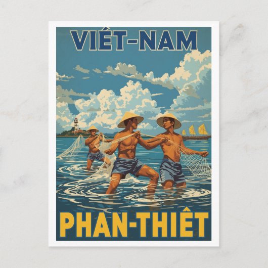 Vintage Phan Thiết Fischer Postkarte (Vorderseite)