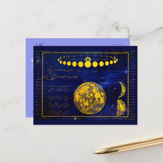 Vintage Phasen der Einladung von Mondsonnen Postkarte (Vorderseite/Rückseite Beispiel)