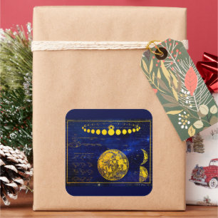 Vintage Phasen des Mond Saturn Jupiter Venus Quadratischer Aufkleber