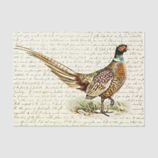Vintage Pheasant Bird on Antique Letter Script Seidenpapier