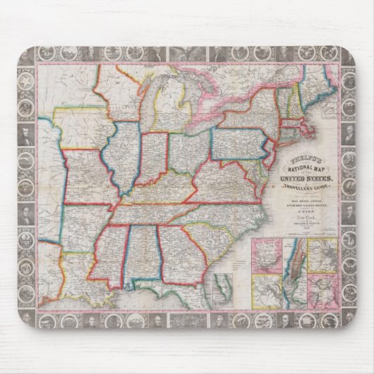 Vintage Phelps' National Map der Staaten Mousepad (Vorne)