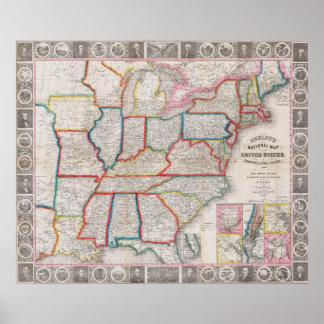 Vintage Phelps' National Map der Staaten Poster