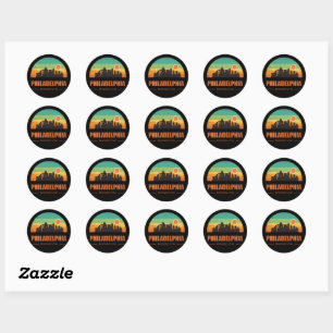 Vintage Philadelphia City Skyline Retro Sonnenunte Runder Aufkleber