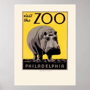 Vintage Philadelphia Zoo Hippo WPA Poster