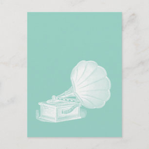 Vintage Phonograph Sea Green White Gramophone Cool Postkarte