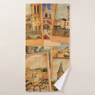 Vintage photo cards collage. European, Middle East Badehandtuch