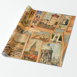 Vintage photo cards collage. European, Middle East Geschenkpapier