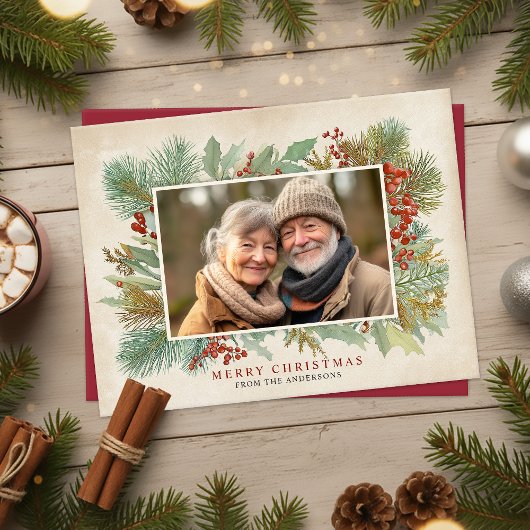 Vintage Photo Christmas Card Feiertagspostkarte