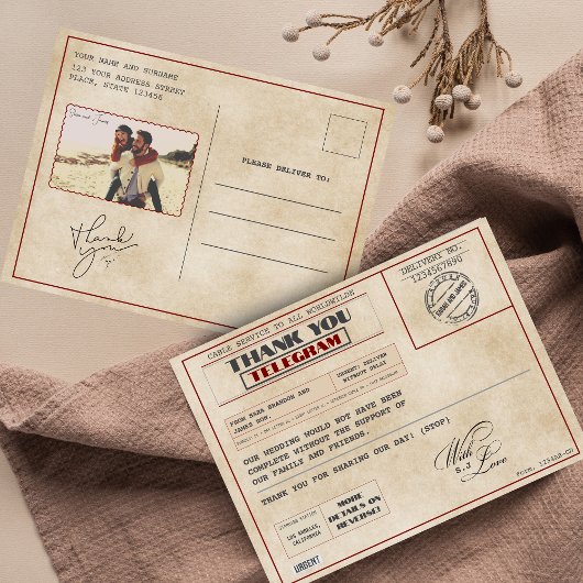 Vintage photo Editable Old-Fashioned Thank You Postkarte