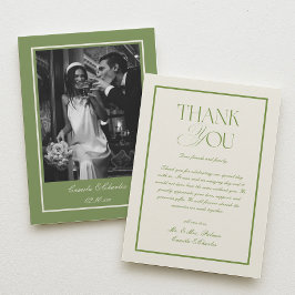 Vintage Photo White and Green Wedding  Dankeskarte