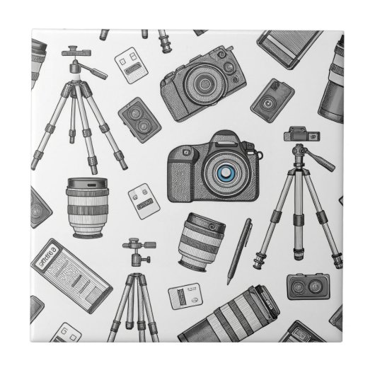 Vintage Photography Equipment Pattern Fliese (Vorderseite)