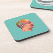 Vintage Phrenologie Kopf Minenkarte Getränkeuntersetzer (Linke Seite)