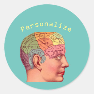 Vintage Phrenologie Kopf Minenkarte Runder Aufkleber