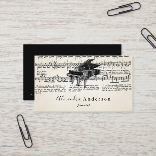 Vintage Pianist Music Teacher Business Card Visitenkarte (Vorderseite/Rückseite Beispiel)