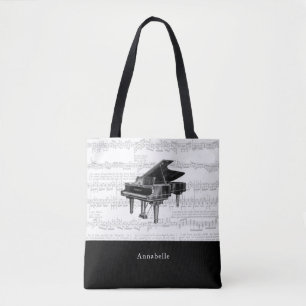 Vintage Piano Music Scores Black & White Tote Tasc Tasche