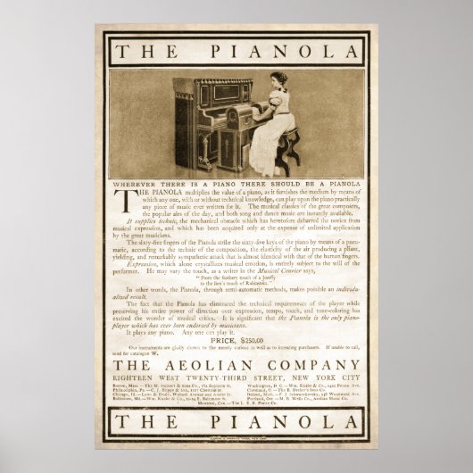 Vintage Pianola Ad aus 1899 Poster (Vorne)
