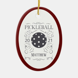 Vintage Pickleball Monogram Name Keramik O Ornament