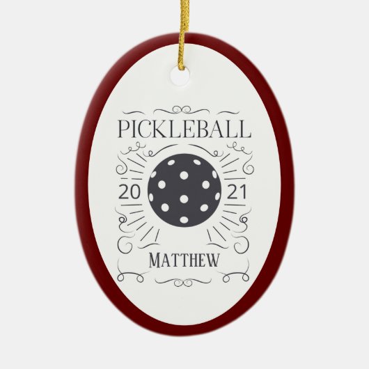 Vintage Pickleball Monogram Name Keramik O Ornament (Vorne)