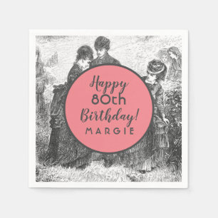 Vintage-Picknick-Geburtstag in Charcoal und Korall Serviette